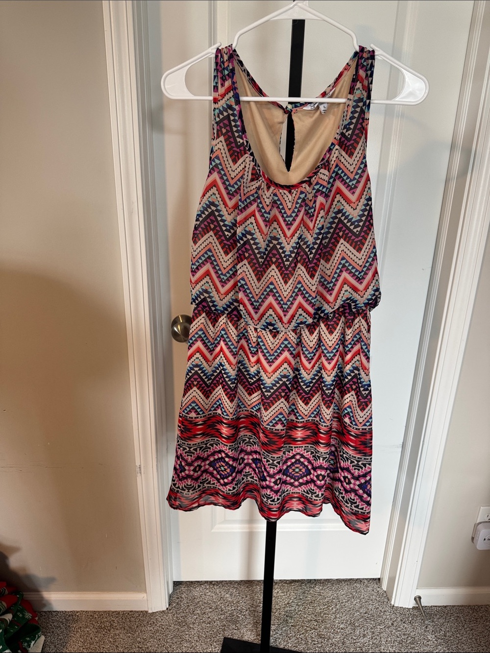 Sleeveless Chevron Print Summer Dress - Multicolor